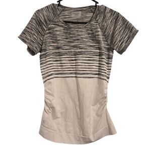 Athleta Gray White Cinched Ruched Short Sleeve Top Women’s Size M